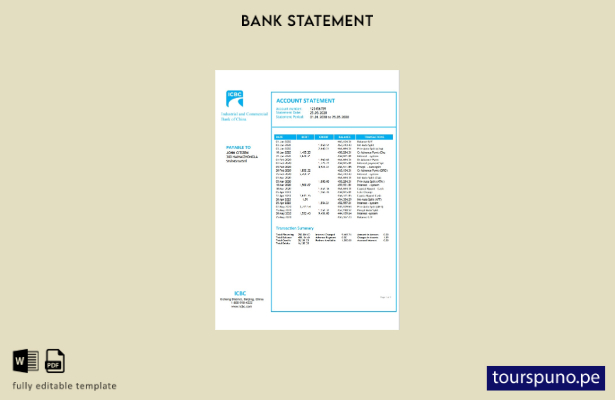 listo para imprimir plantilla de extracto bancario del Banco Industrial y Comerc
